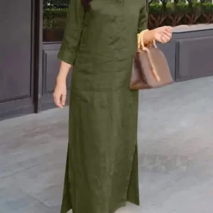 ZANZEA Fashion Spring Lapel Neck 3/4 Sleeve Solid Kaftan Sundress Elegant Women Long Shirt Dress Robe Femme Work Party Vestido